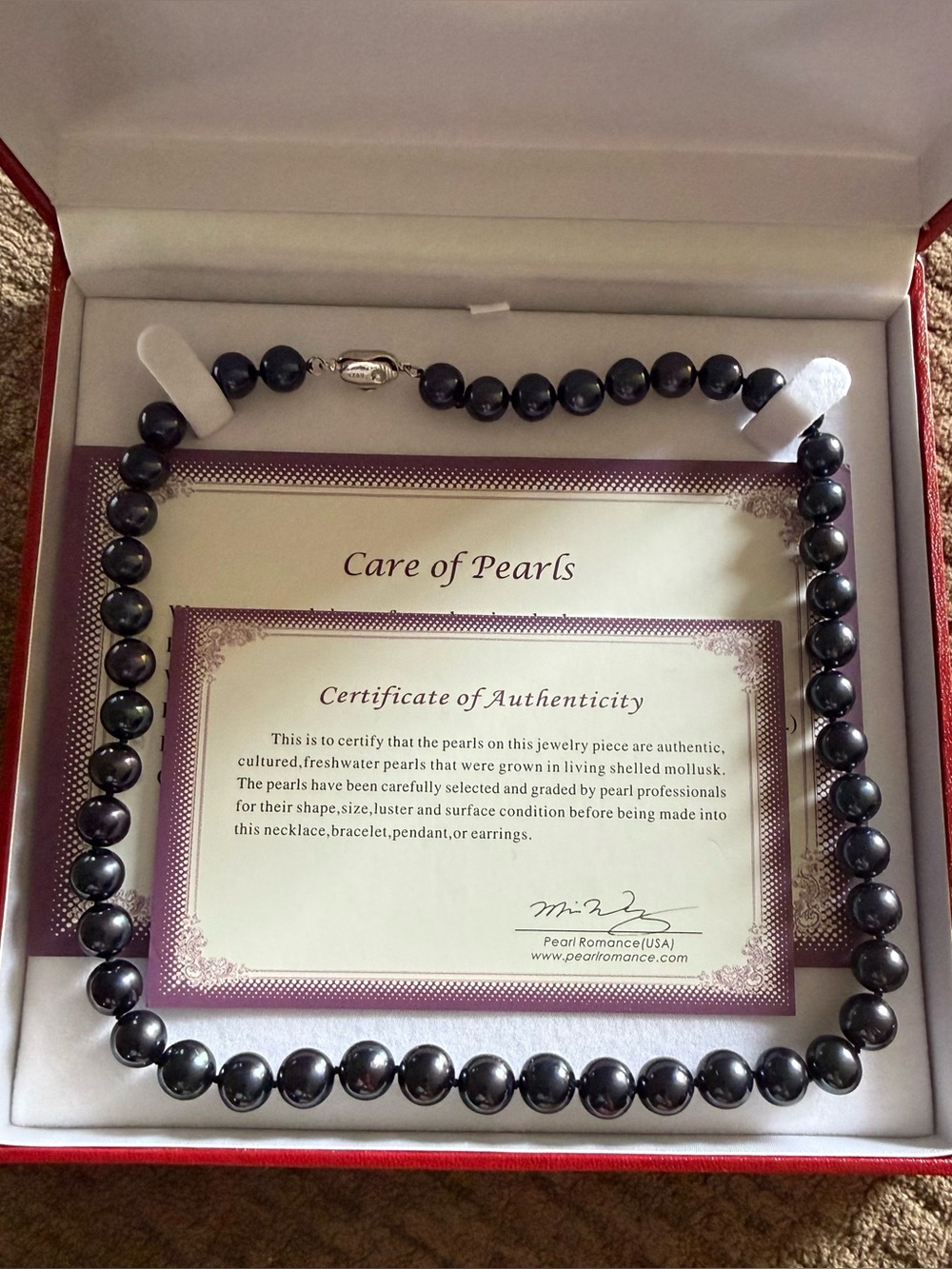 Black Freshwater Pearl Necklace 16” Sterling silver clasp
